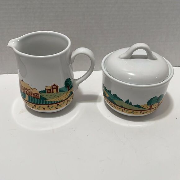 Corelle Coordinates Stoneware Landscape Creamer and Sugar Bowl with Lid - Picture 4 of 7